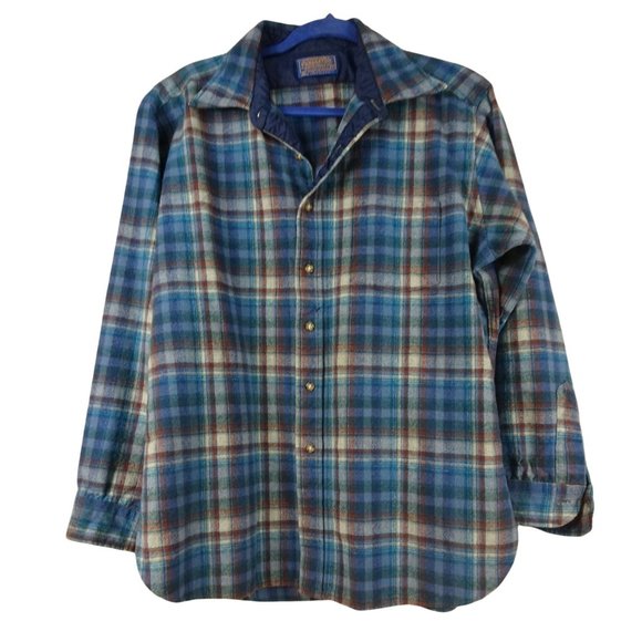 Pendleton Blue Plaid Jacket Moth HOLE XL Dry Clean Wool